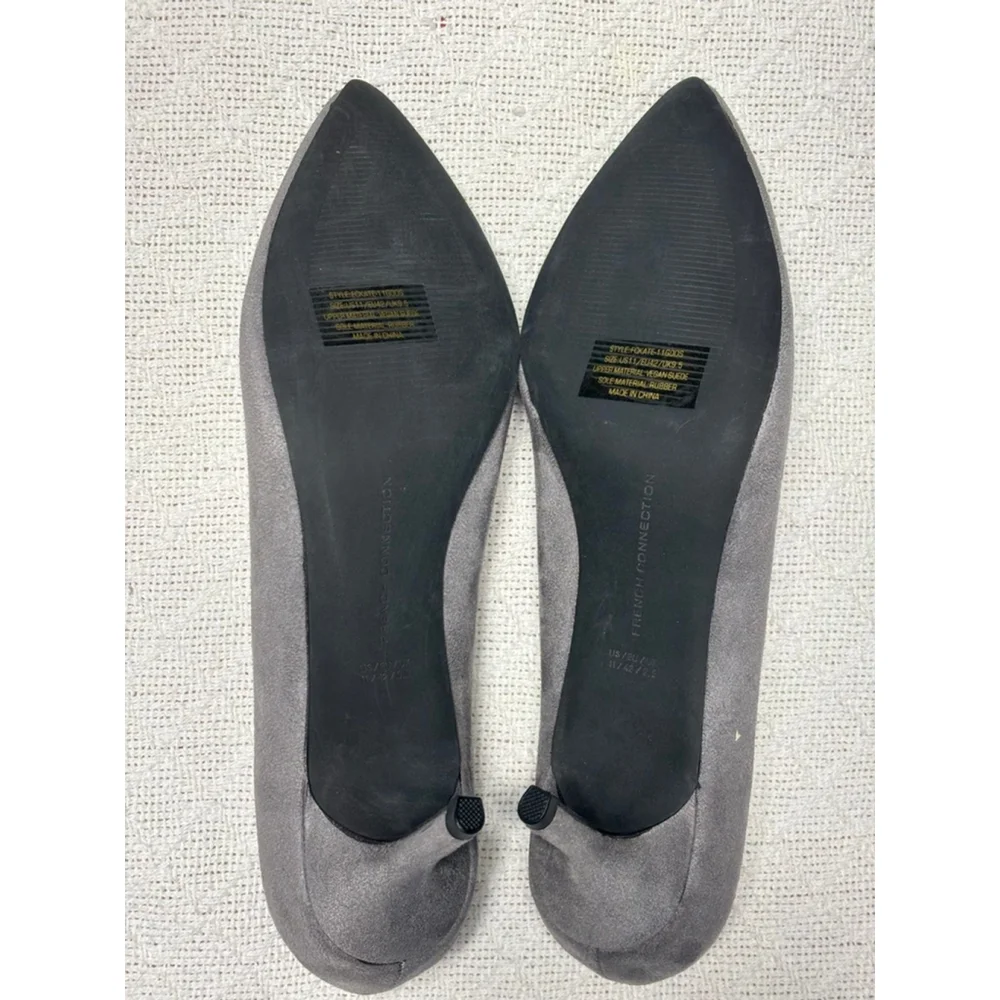 NIB French Connection Kate Grey Suede Kitten Heel Pointed Toe Pumps Size 11